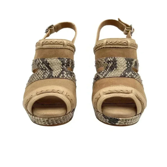 Nurture Women Hope 7M Tan Leather Faux Snakeskin Platform Western Reptile Exotic - Picture 3 of 12